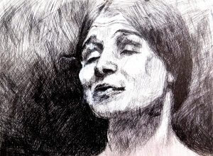 This time, I based the artwork on an Edward Weston’s (1886-1958, U.S.) photograph of this woman taken in Mexico in the 1920s, which is a period of great artistic creativity that is known as the Mexican Renaissance. The woman’s name is Tina Modotti (1896-1942, Italy), also a photographer, and lovers at the time. The title of the photograph is “Tina Reciting”. This time, I based the artwork on an Edward Weston’s (1886-1958, U.S.) photograph of this woman taken in Mexico in the 1920s, which is a period of great artistic creativity that is known as the Mexican Renaissance. The woman’s name is Tina Modotti (1896-1942, Italy), also a photographer, and lovers at the time. The title of the photograph is “Tina Reciting”.