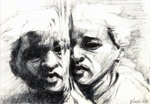 Portrait Artwork. Just like in dreams reality overlaps experiences. This artwork responds to this phenomenon: the reading of a story of Yourcenar,