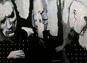 I based this work on various video stills from a true documentary. Some of my art interests are scenes related to people being interviewed.