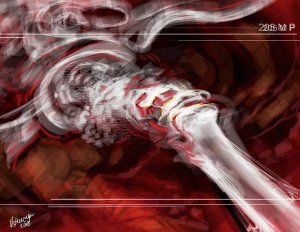 Such as a lansdscape displays a flying bird in the blue sky, this “Human Landscape” displays the junction of bones within a human body as an attempt to grasp its desperate beauty.