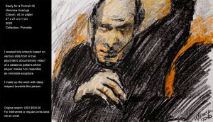 The influences of artists upon other artists. This time, the work of the British India woman photographer, Julia Margaret Cameron (1815-1879), amazed me. My work is based on her photo, “Thomas Carlyle", 1867. I created this artwork based on stills from a true psychiatric video* of a catatonic patient, where stupor makes him resemble an immobile sculpture. I made up the work with deep respect towards this person.