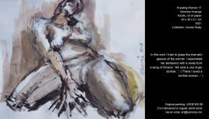 In this work I tried to grasp the dramatic gesture of the woman. I associated her demeanor with a verse from a song of Omeria: “Allí amé a una mujer terrible...”. (”There I loved a terrible woman...”.) In this work I tried to grasp the dramatic gesture of the woman. I associated her demeanor with a verse from a song of Omeria: “Allí amé a una mujer terrible...”. (”There I loved a terrible woman...”.)
