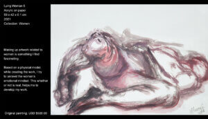 The work portrays an old woman with its so interesting beauty. Making up artwork related to women is something I find fascinating. Based on a physical model, while creating the work, I try to decipher the woman’s state of mind. That emotional tone, whether or not is real, helps me to develop my work.