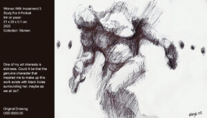 One of my art interests is sickness. Could it be that the genuine character that inspired me to make up this work exists with black holes surrounding her, maybe as we all do? One of my art interests is sickness. Could it be that the genuine character that inspired me to make up this work exists with black holes surrounding her, maybe as we all do?