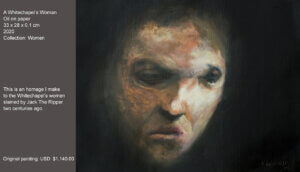 This portrait is an homage to the women that lost their lives in the hands of Jack the Ripper a couple of centuries ago. Their names, as we may know, are Mary Ann Nichols, Annie Chapman, Elizabeth Stride, Catherine Eddowes, and Mary Jane Kelly. Since I began the work, I wanted to portray the troubled life and tragic deaths of these unknown (at the time) women. I created this artwork with deep respect towards them. This portrait is an homage to the women that lost their lives in the hands of Jack the Ripper a couple of centuries ago. Their names, as we may know, are Mary Ann Nichols, Annie Chapman, Elizabeth Stride, Catherine Eddowes, and Mary Jane Kelly. Since I began the work, I wanted to portray the troubled life and tragic deaths of these unknown (at the time) women. I created this artwork with deep respect towards them.