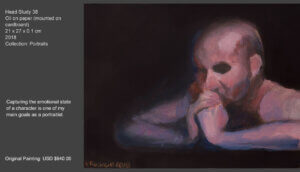 To create this artwork, I read and watched testimonials of persons united in the same body (twinning of two heads being supported by a single torso), and living intersected lives. I made up the artwork with deep respect for these persons. Capturing the emotional state of a character is one of my main goals as a portraitist.
