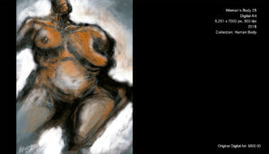 Woman's painting. With a certain concept of a female’s body I began sketching. Little by little, the body began to take shape, offering itself. The results, as most of my work, is dramatic.