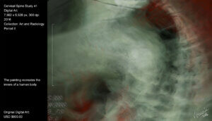 The painting recreates the inners of a human body. The painting recreates the inners of a human body.