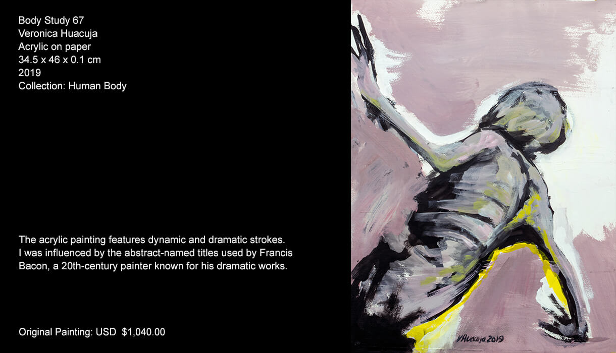 I pictured the character of this work with great dynamism and in an emotional state. The acrylic painting features dynamic and dramatic strokes.
